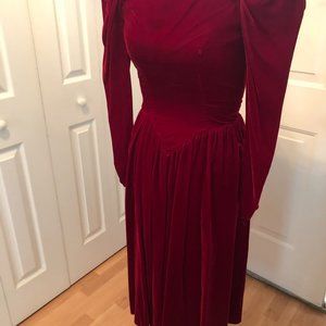 Burgundy Velvet Tea Length Gown (Custom-Made)
